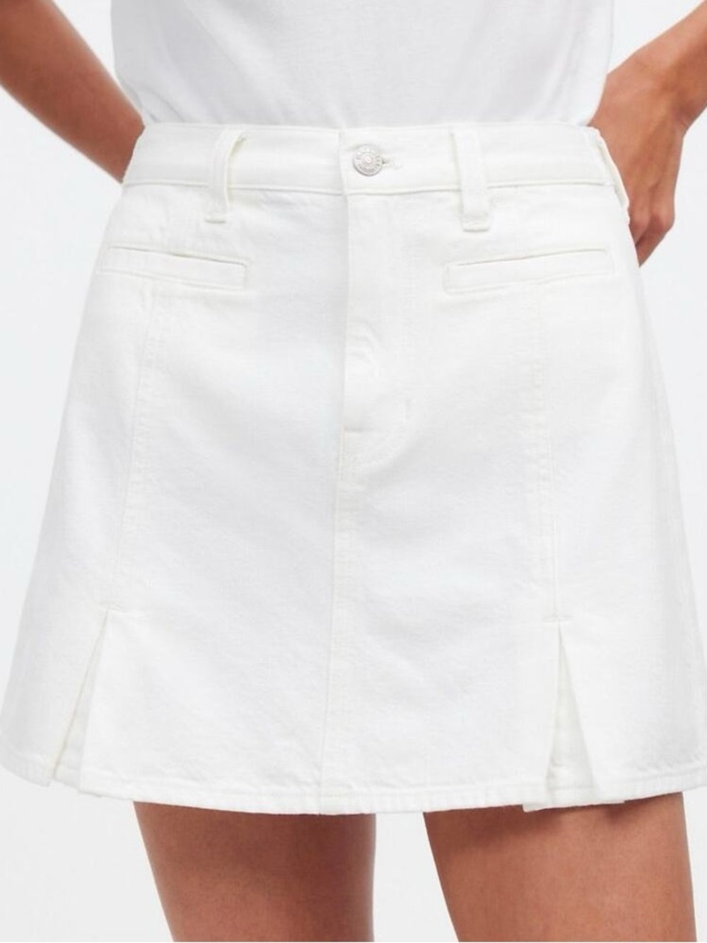 Madewell Denim Pleated Mini Skirt in Tile White Size 24
